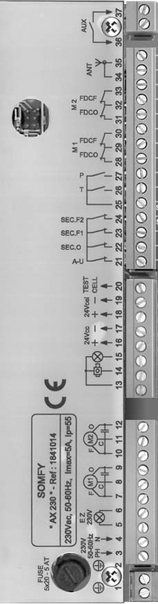 Bornier complet de l'AX230 numéroté de 1 à 37