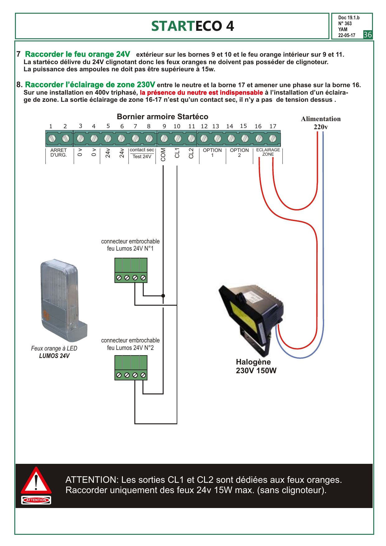 Schémas de raccordement des cellules de sécurité (TX/RX avec cavalier J1) et des barres palpeuses PB18 avec autotest sur le bornier inférieur
