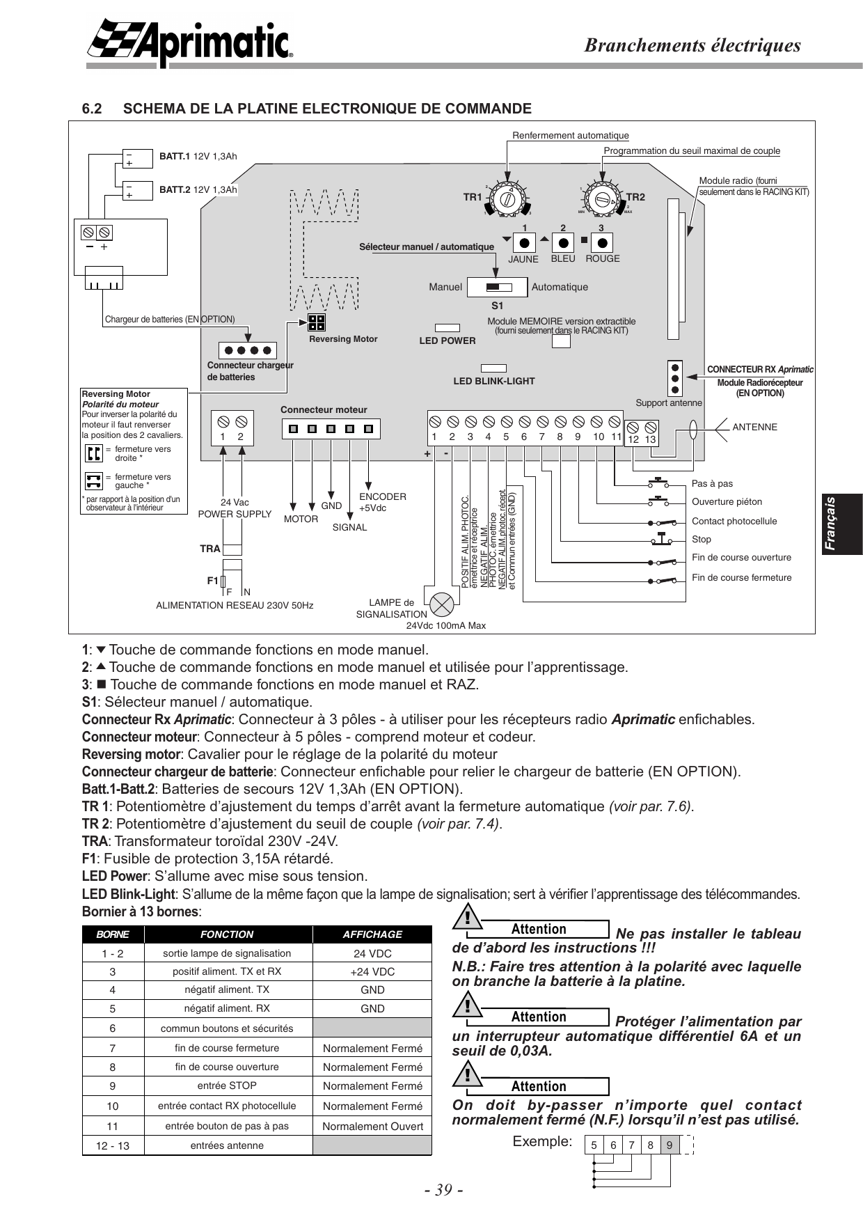 Schéma de la platine électronique de commande ONDA 324