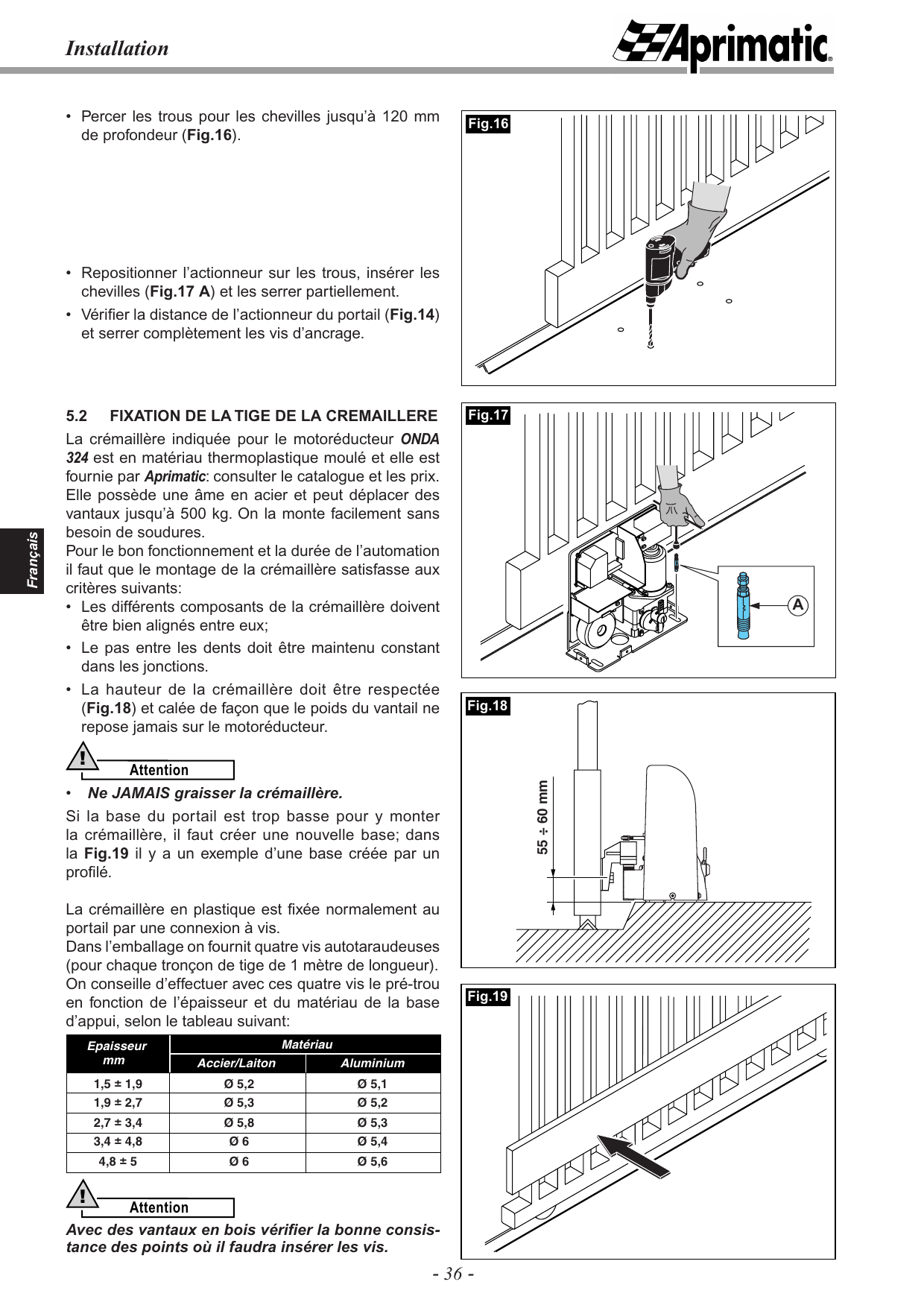Fig.16 et Fig.17 — Perçage des trous et insertion des chevilles
