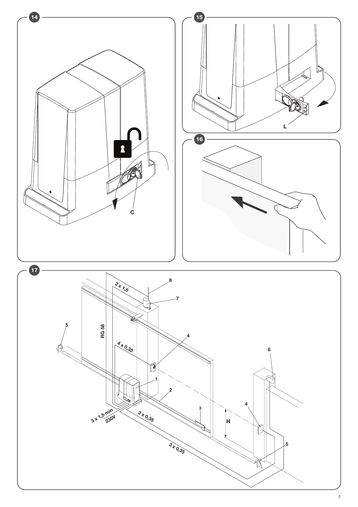 Manœuvre manuelle et schéma d'installation type (Fig. 14 à 17)