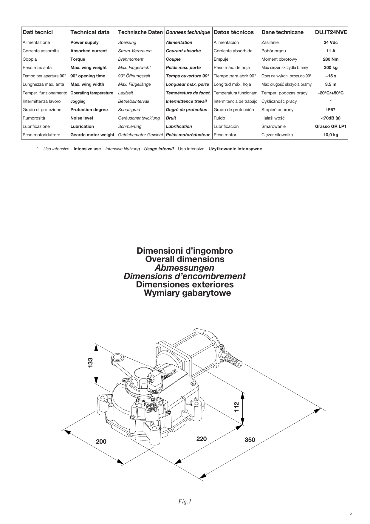 Fig.1 — Dimensions d’encombrement du motoréducteur DU.IT24NVE