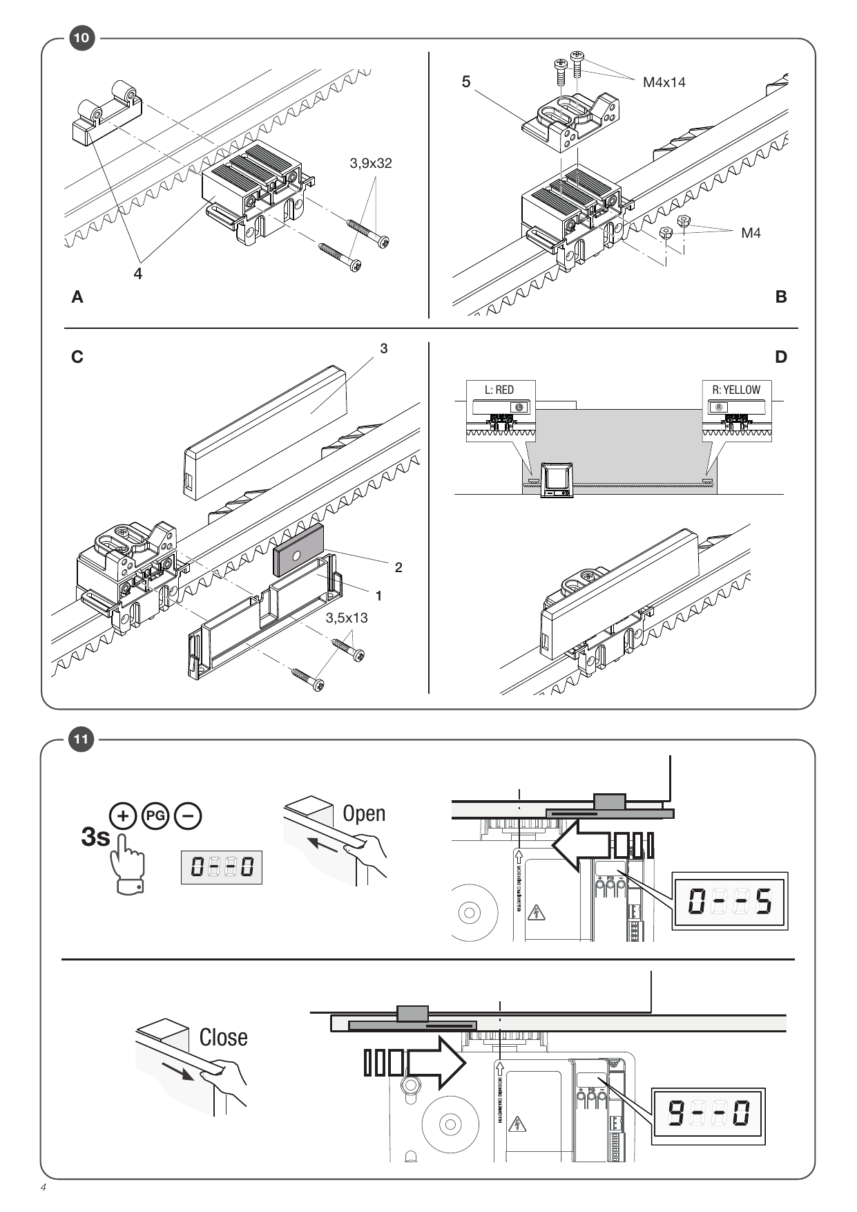 Montage des supports d'aimants sur la crémaillère et vérification du signal des capteurs magnétiques (fig. 10 et 11)