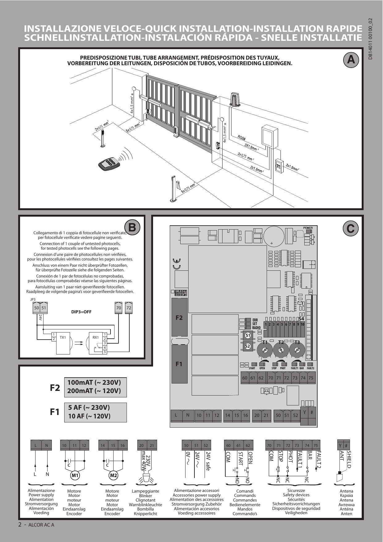 Prédisposition des tuyaux et schéma d'installation type du portail à deux vantaux