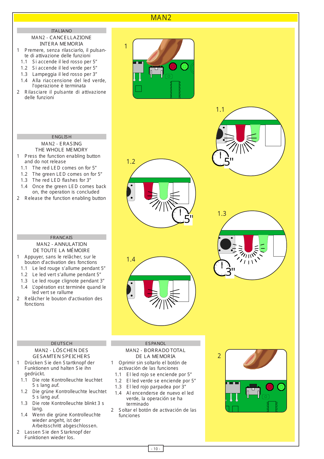 Sequenza led : rosso 5", verde 5", rosso lampeggio 3", riaccensione led verde.