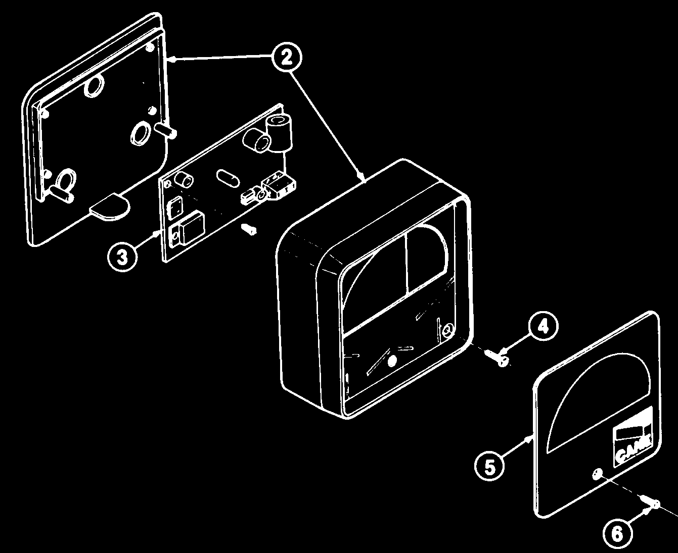 Vue éclatée du modèle DOC E avec boîtier saillie, circuits, vis et écran infrarouge