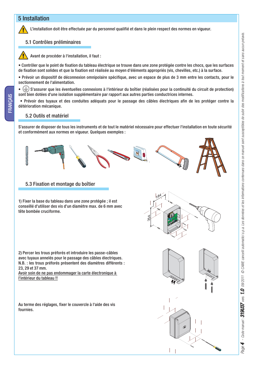 Étapes de fixation et de montage du boîtier