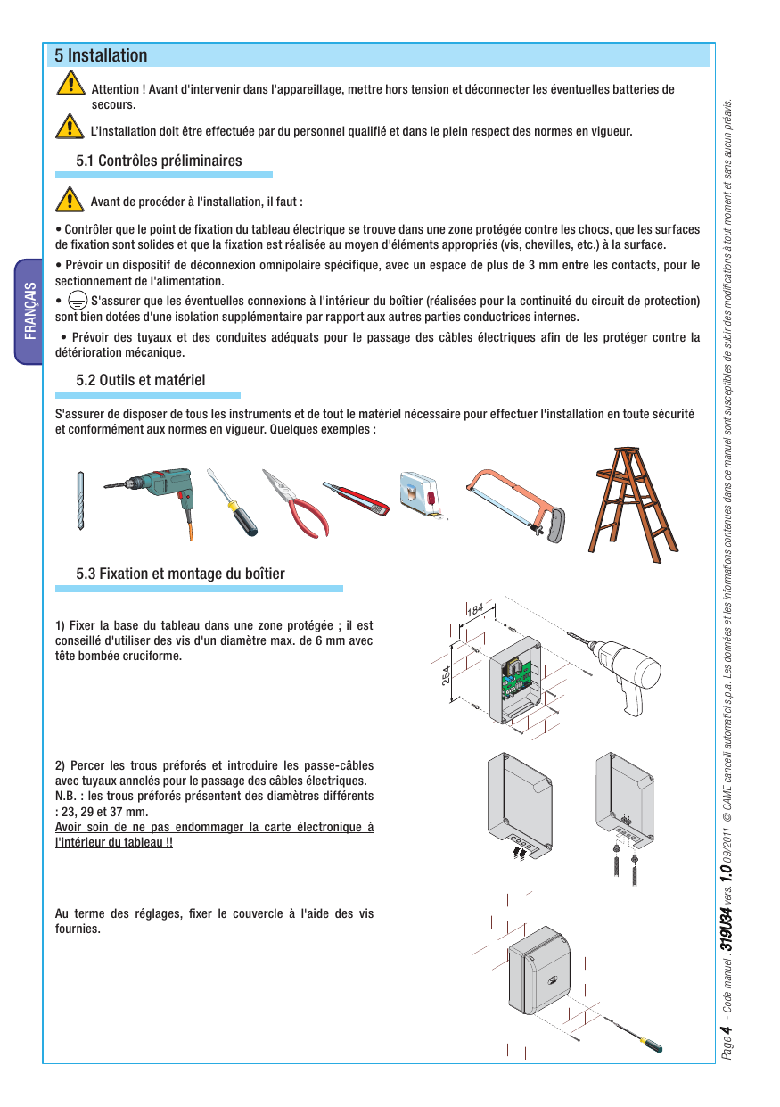 Étapes de fixation et montage du boîtier au mur