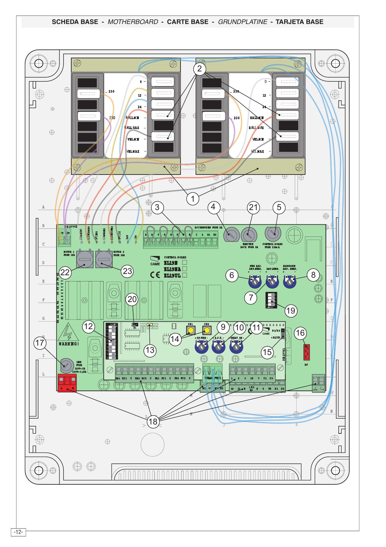 Schéma de la carte de base (motherboard) ZL19N avec emplacement des composants