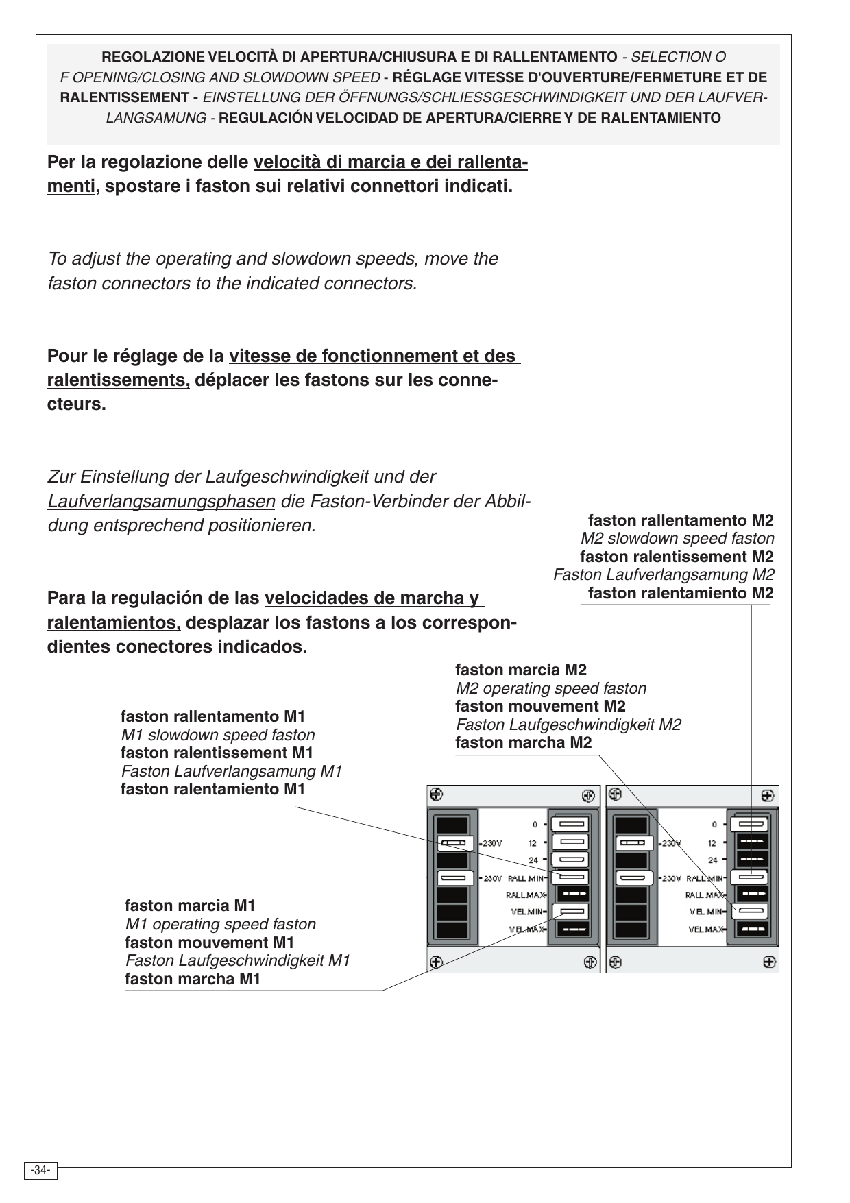 Détail des transformateurs avec les fastons de réglage des vitesses de marche et de ralentissement