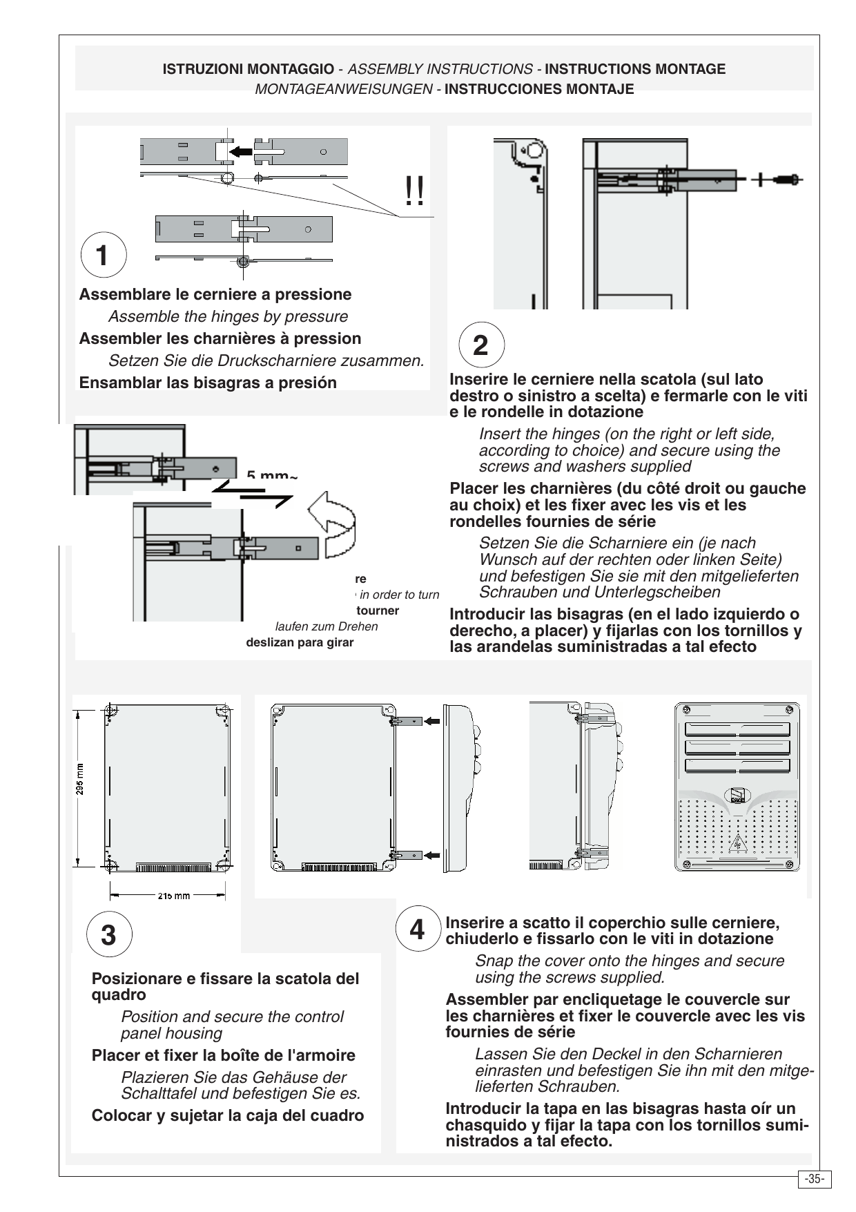 Étapes de montage de l'armoire : charnières, fixation du boîtier et du couvercle