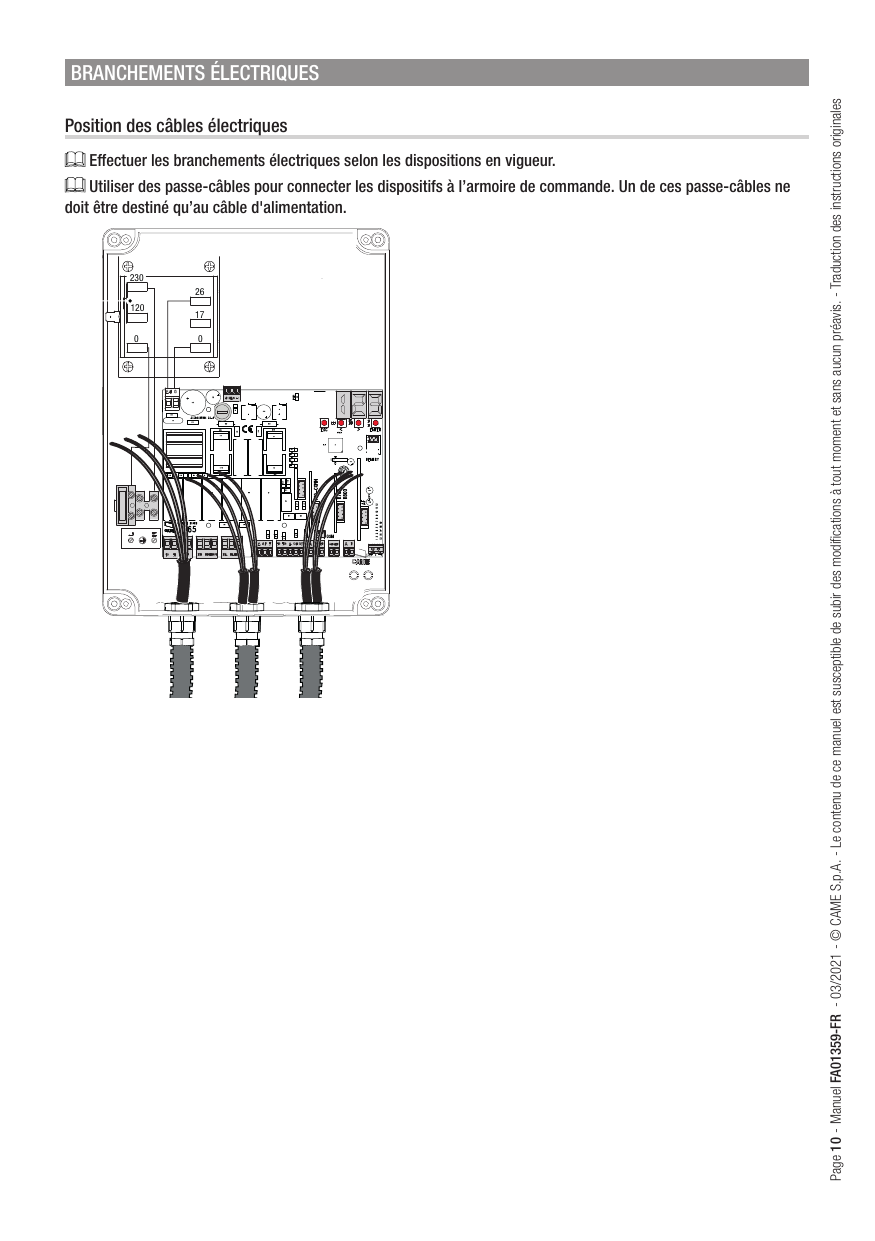 Position des câbles électriques dans l'armoire