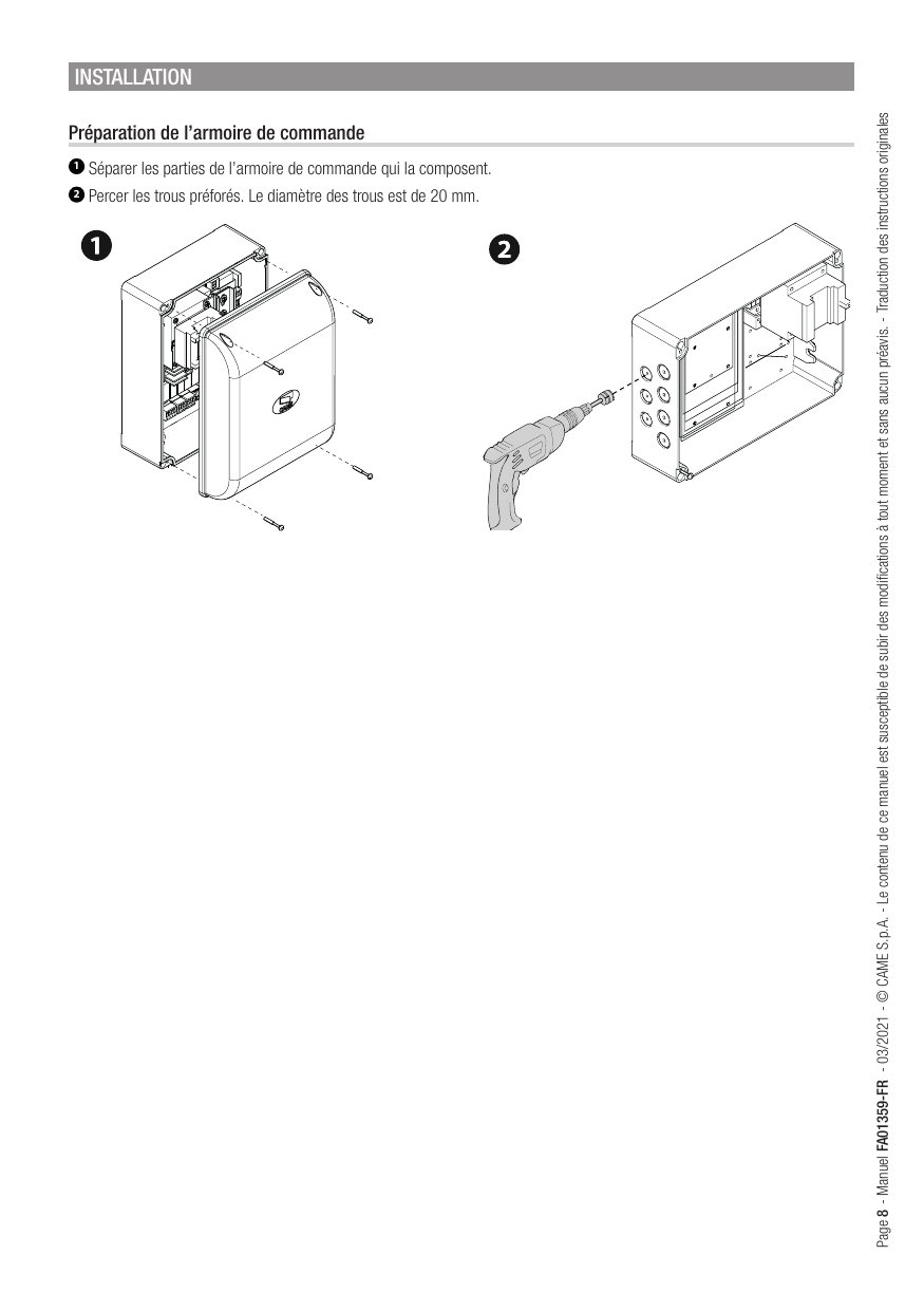 Séparation des parties de l'armoire et perçage des trous préforés