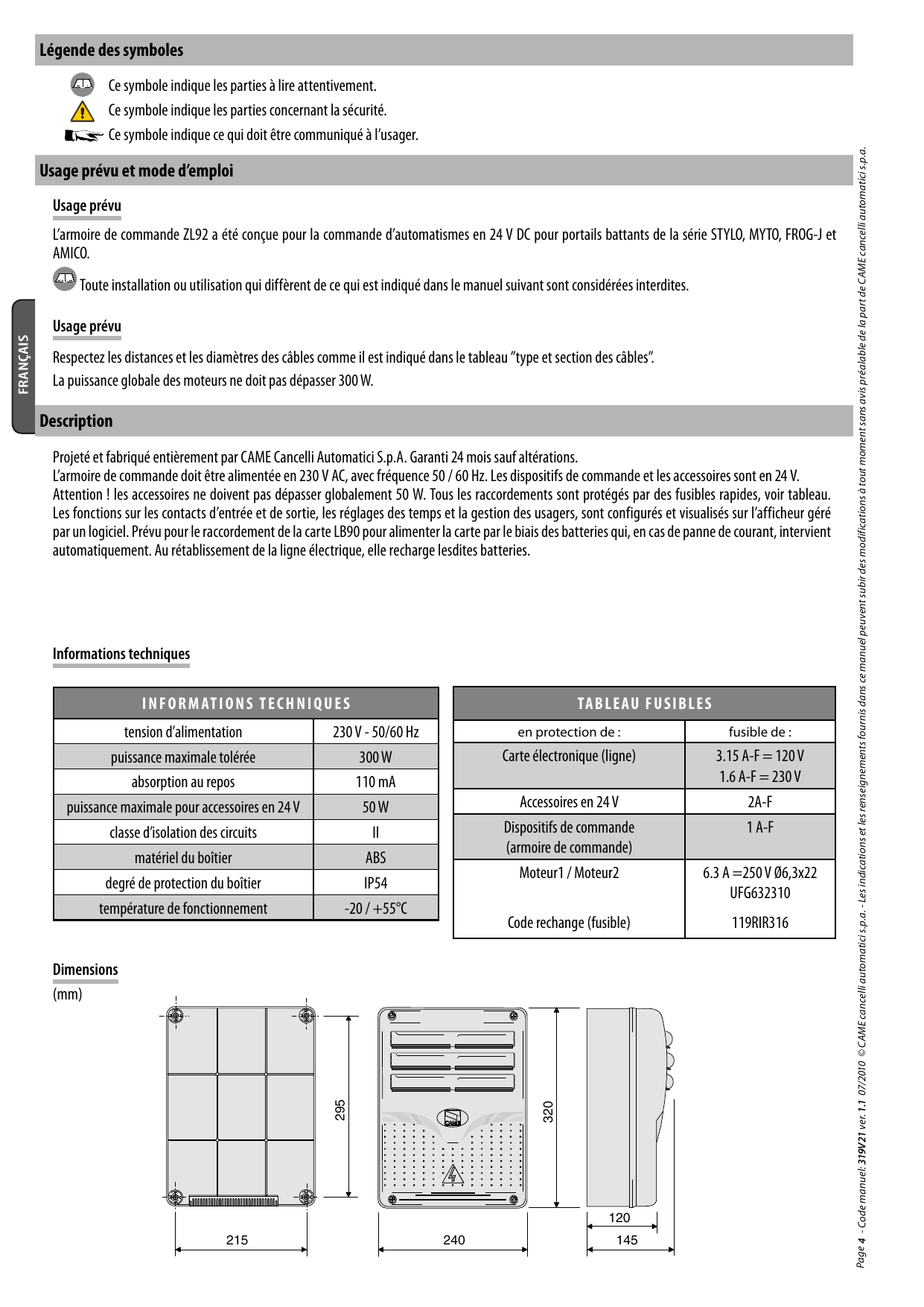 Schéma coté des dimensions du boîtier (mm)