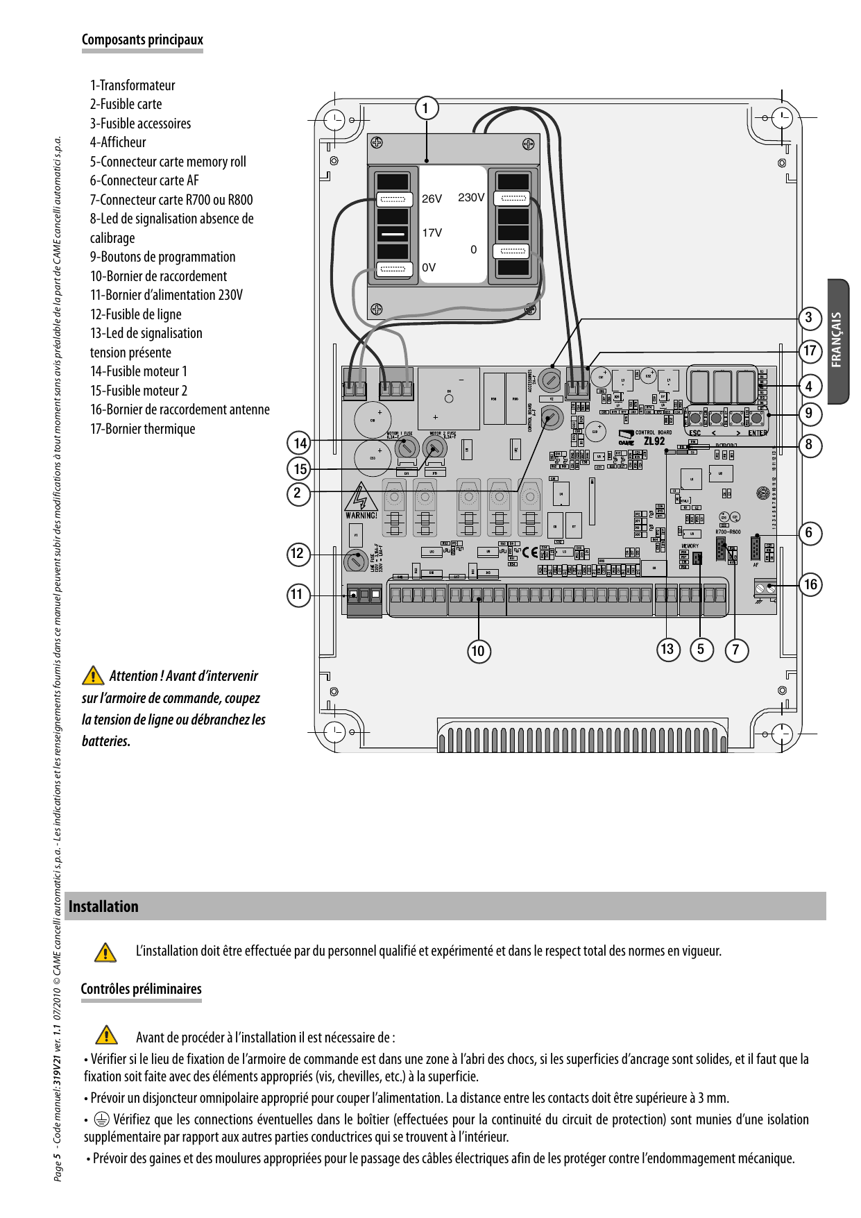 Vue d'ensemble de la carte électronique ZL92 et de ses composants