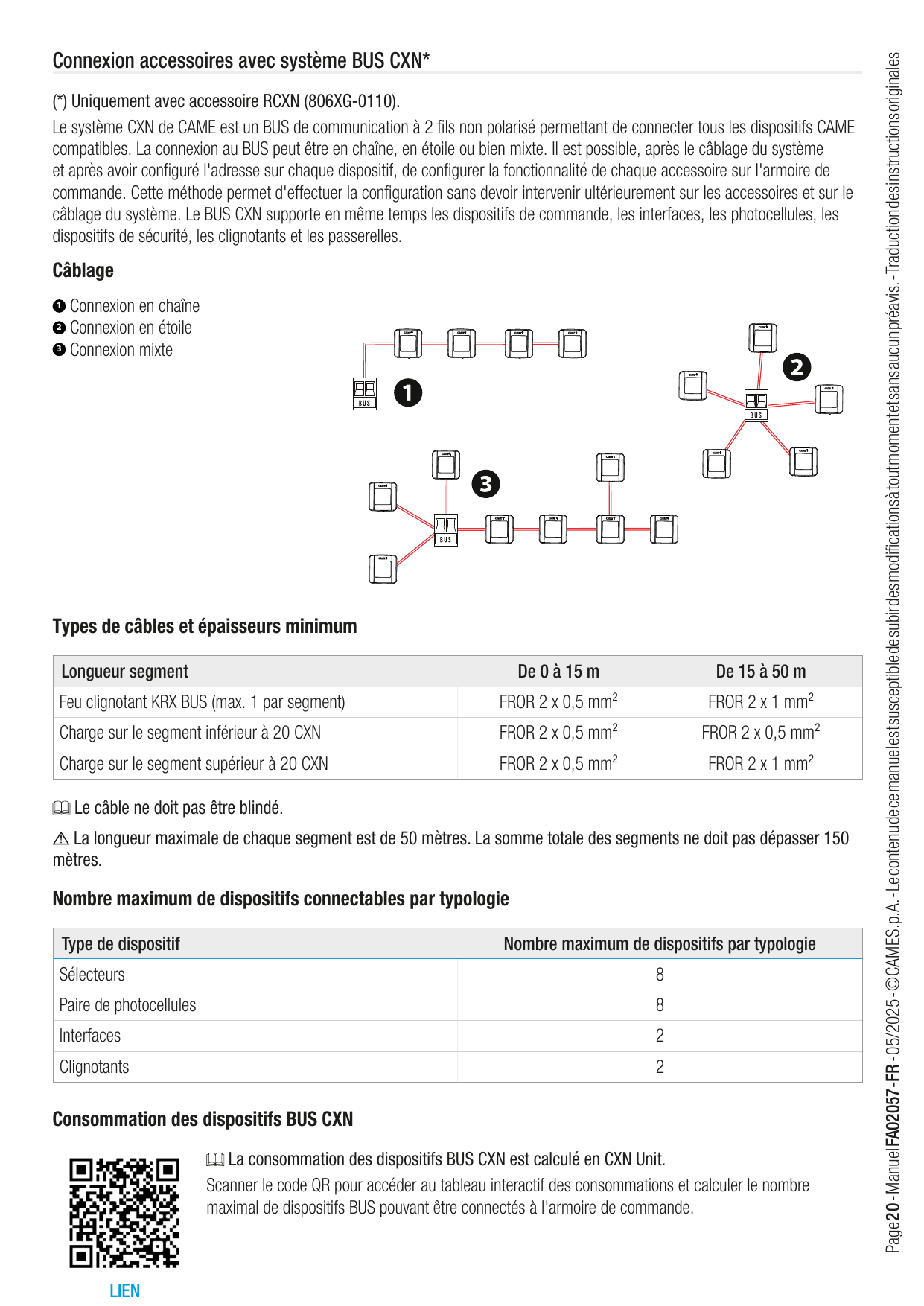 Exemples de câblage BUS CXN : connexion en chaîne, en étoile et mixte
