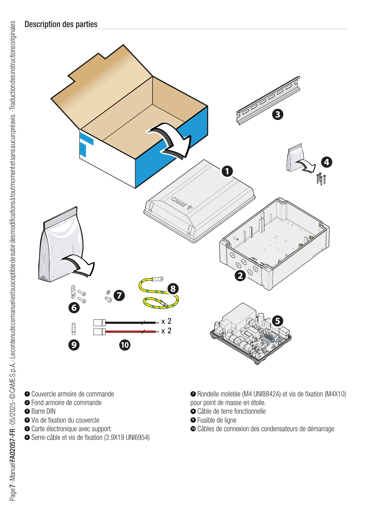 Contenu de l'emballage et éléments de l'armoire de commande
