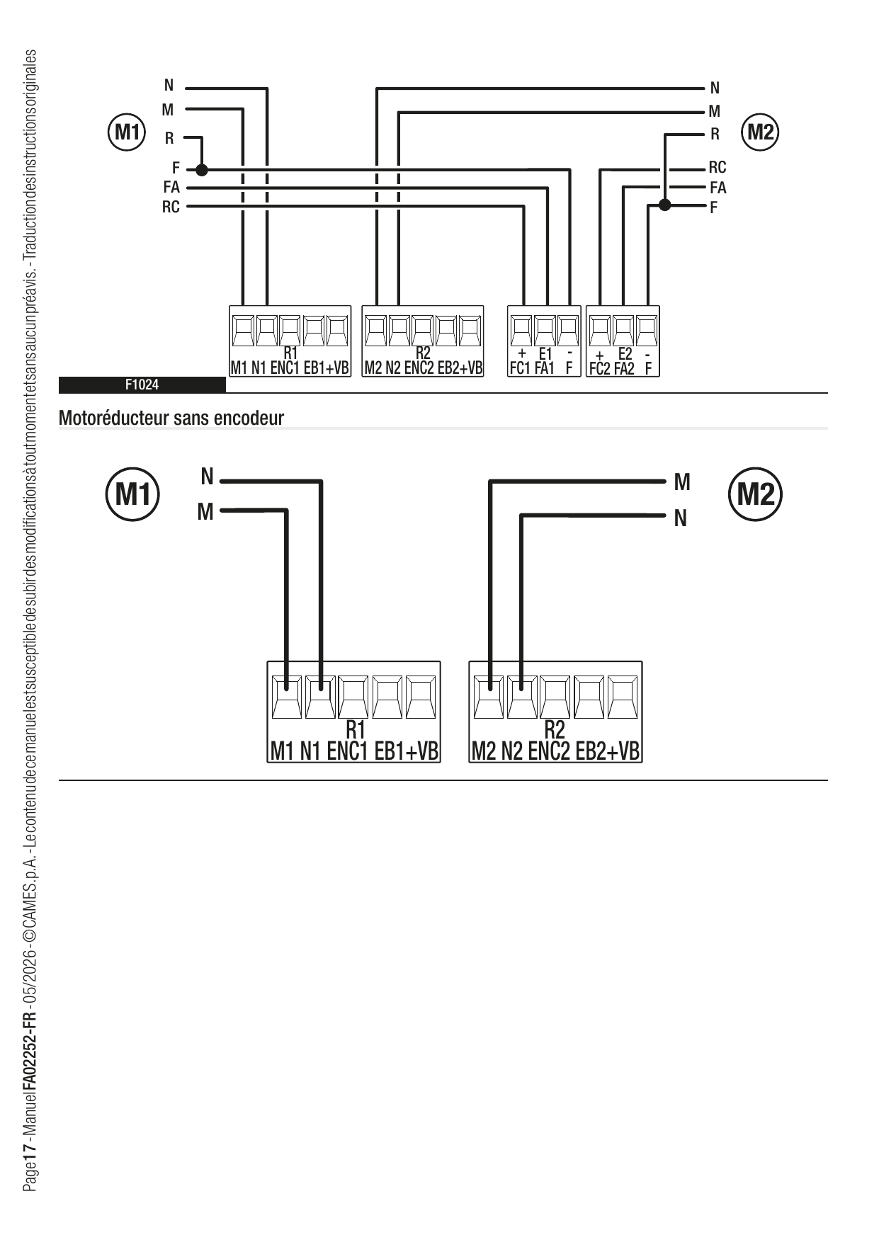 Schéma de raccordement du motoréducteur F1024