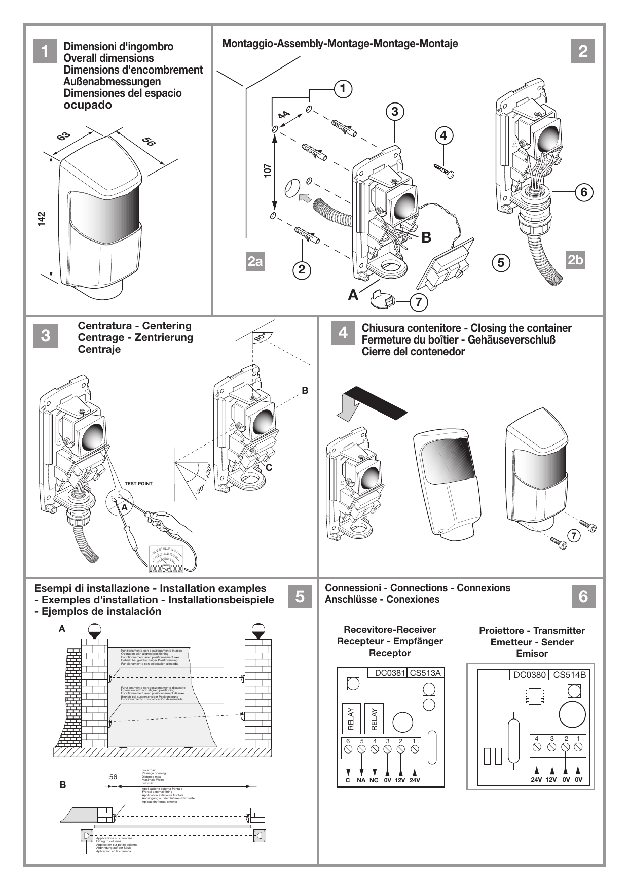 Fig. 1 — Dimensioni d'ingombro / Overall dimensions / Dimensions d'encombrement (142 × 83 × 56 mm)