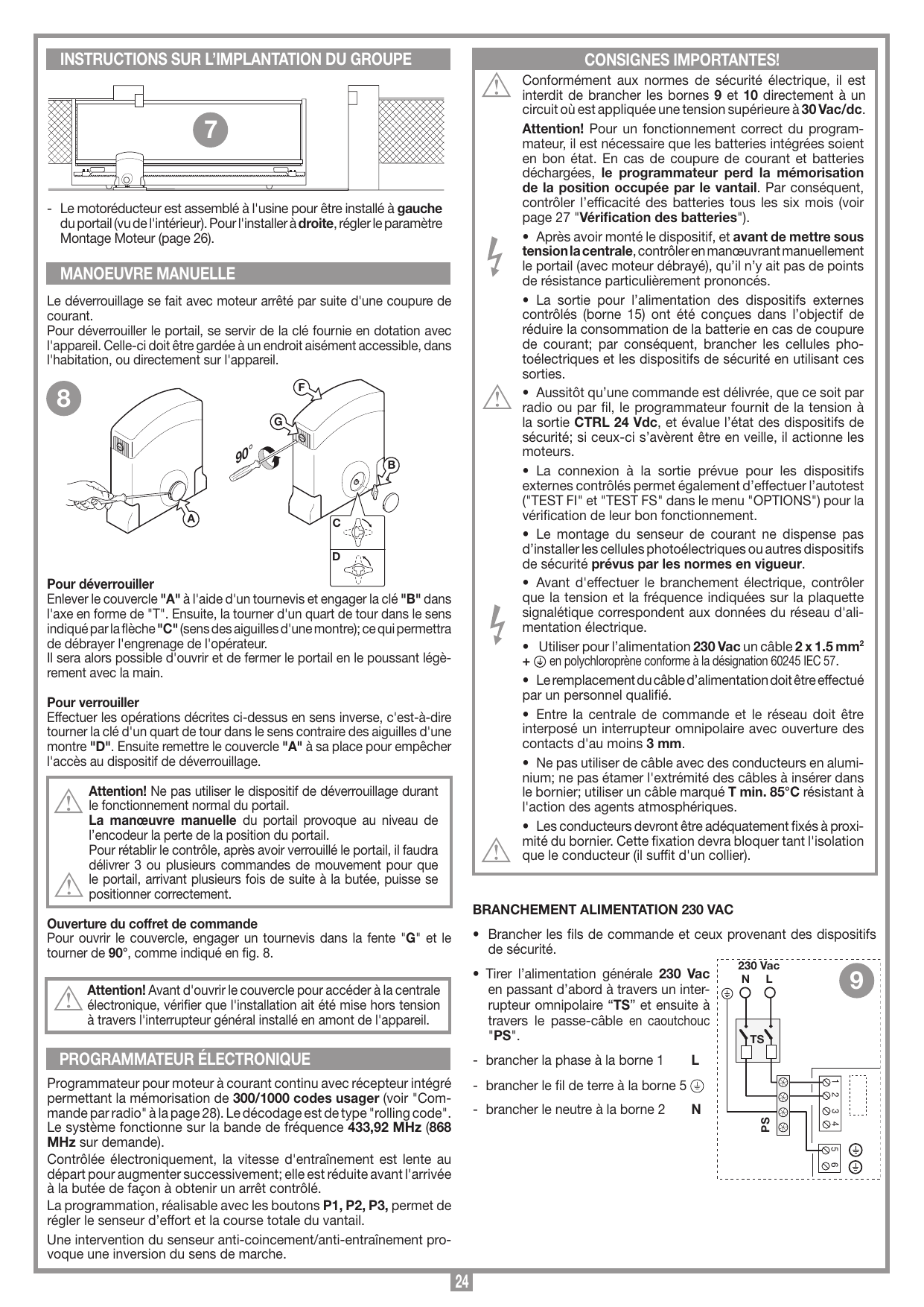 Vue interne du portail : position d'implantation du motoréducteur.