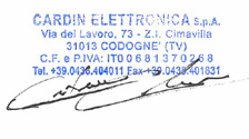 Cachet et signature CARDIN ELETTRONICA S.p.A. – représentant légal