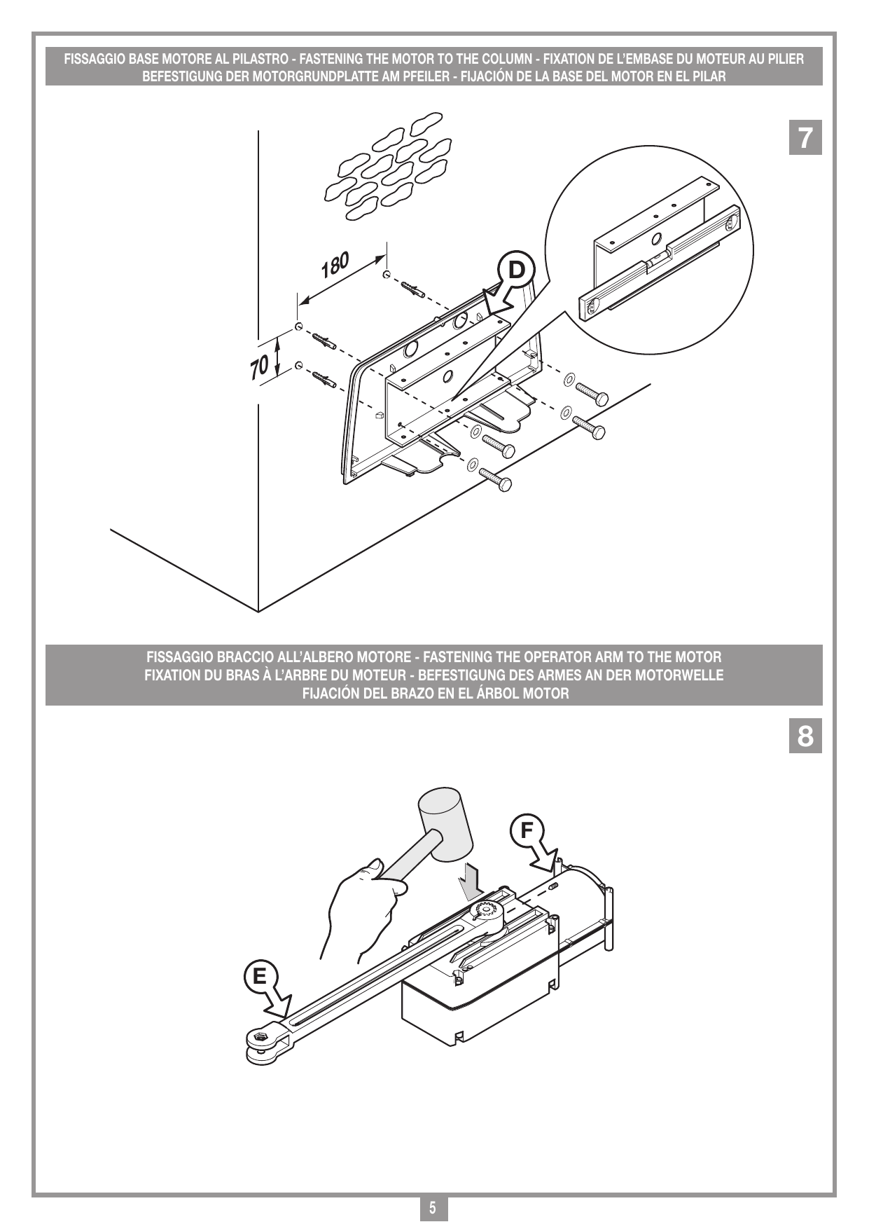 Fixation de la base moteur au pilier (entraxes 180 et 70 mm), étrier galvanisé « D »