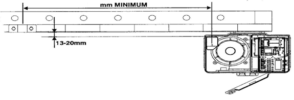 Positionnement de la crémaillère et de l'index magnétique à 1000 mm minimum, hauteur 13-20 mm sous l'opérateur