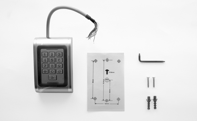 Contenu de l'emballage : clavier TEC100, diagramme de forage, clé hexagonale, vis et bagues