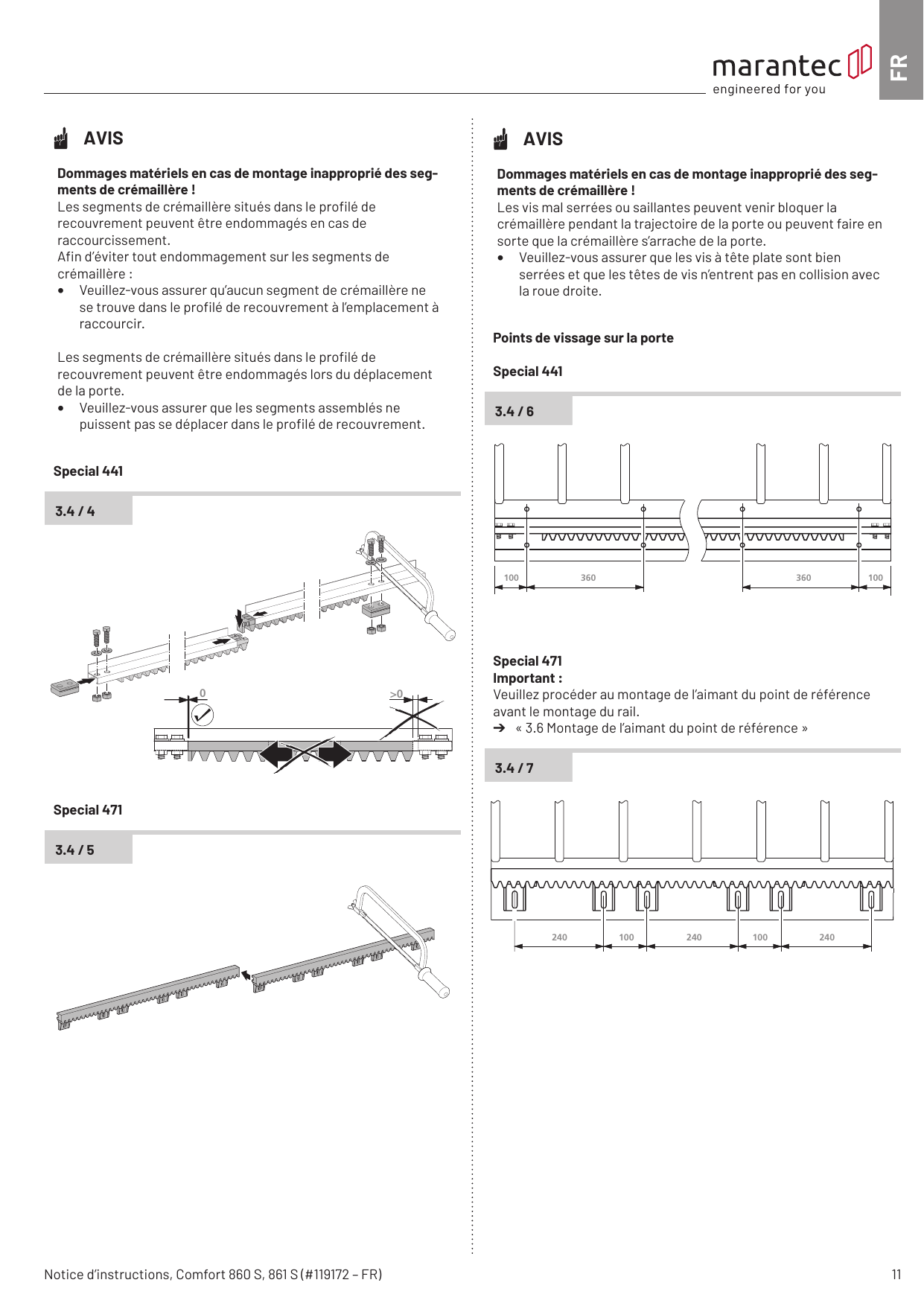 Assemblage des segments de crémaillère – Special 441 (3.4 / 4) et Special 471 (3.4 / 5)