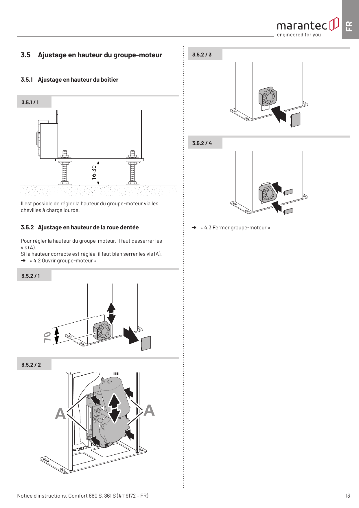 Réglage en hauteur du boîtier via les chevilles (3.5.1 / 1)