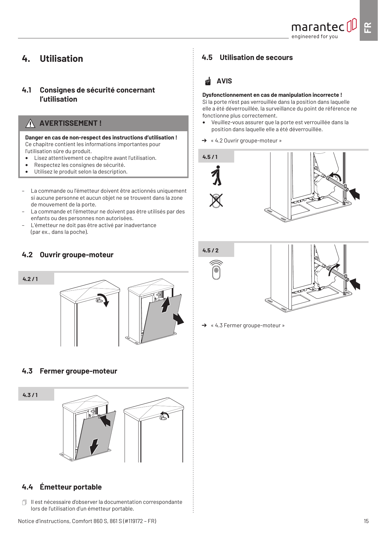 Ouverture du capot du groupe-moteur (4.2 / 1)