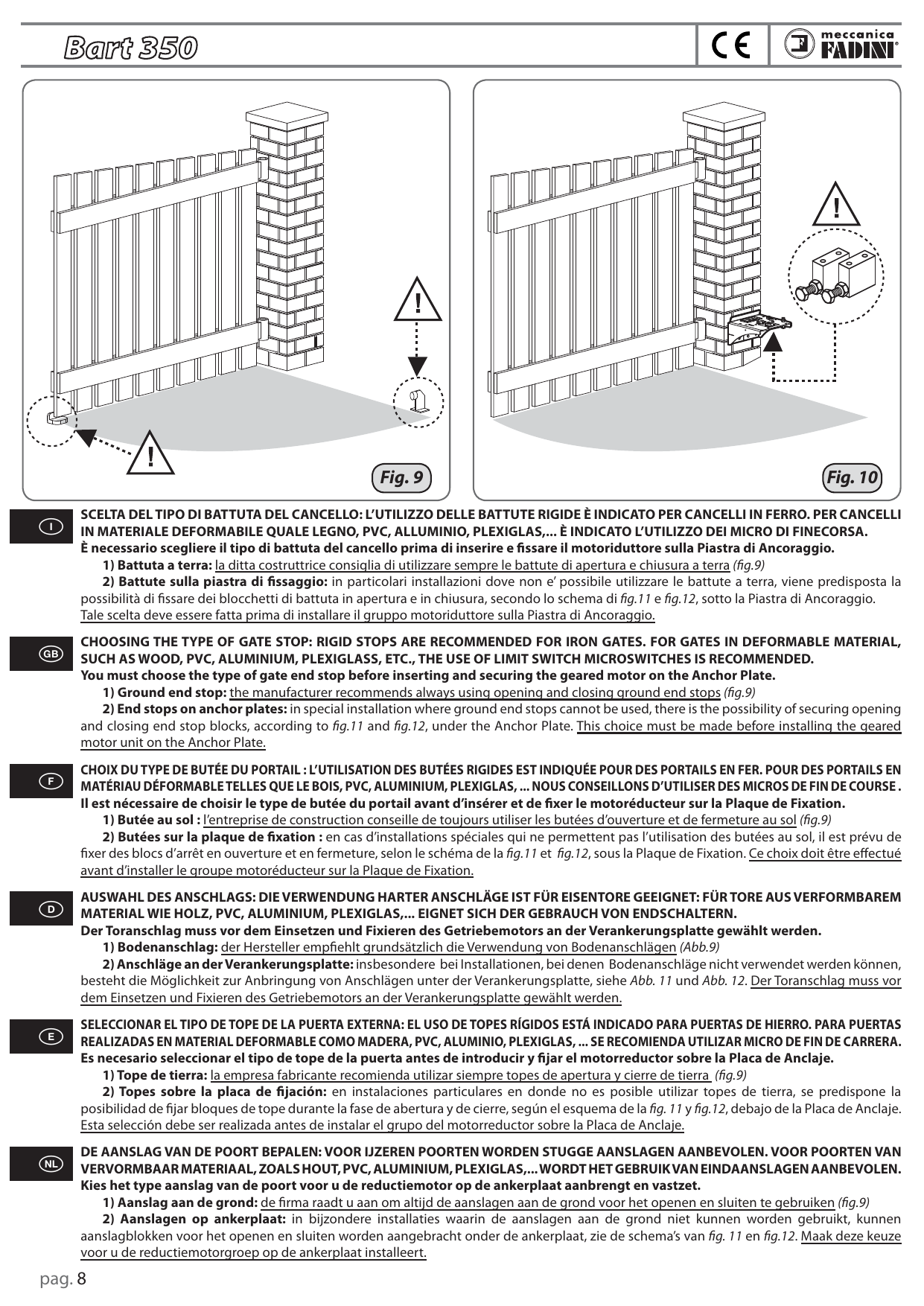 Butée au sol (fig.9) et butées sur la plaque de fixation (fig.10)