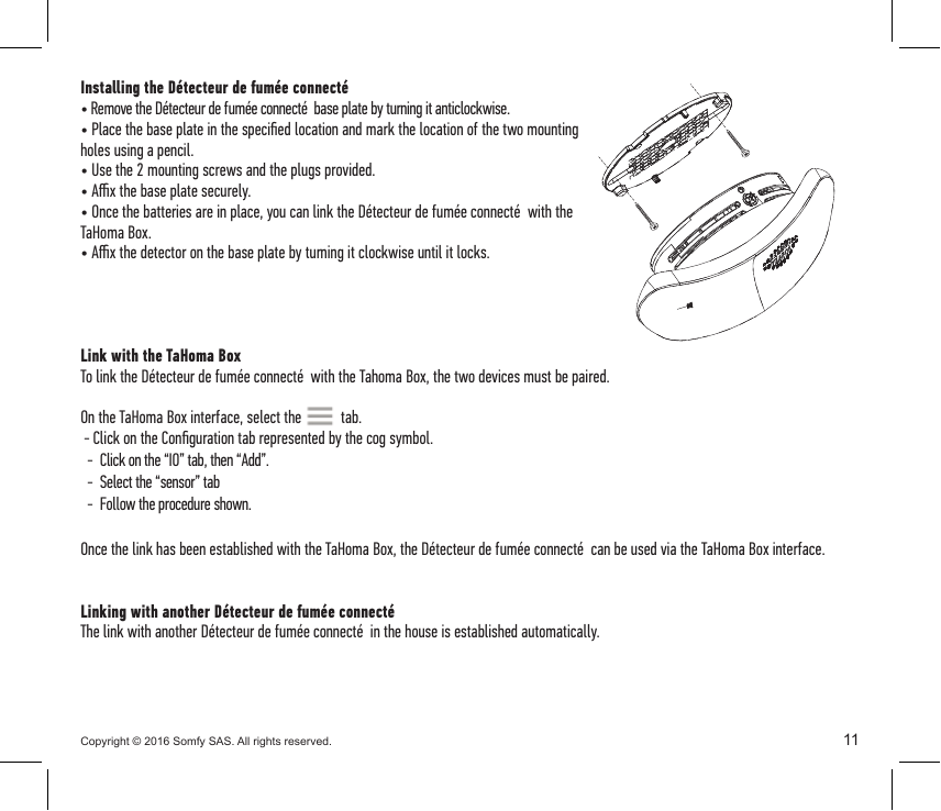 Exploded view: base plate, mounting screws and detector
