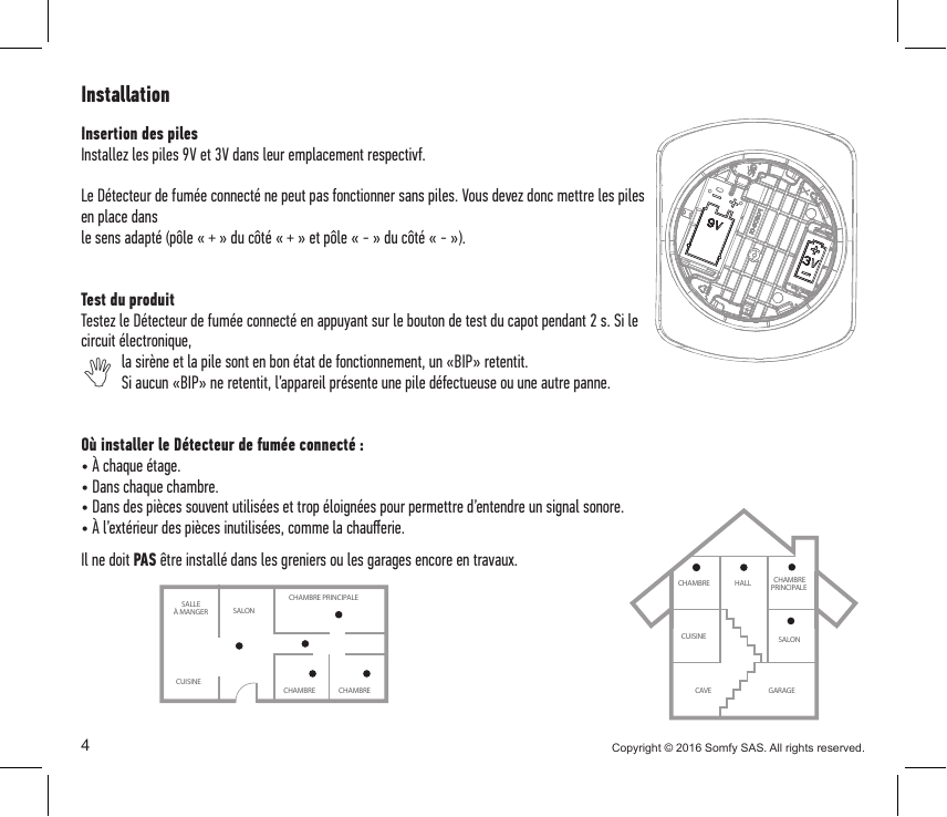 Vue de la semelle du détecteur avec emplacements des piles 9V et 3V