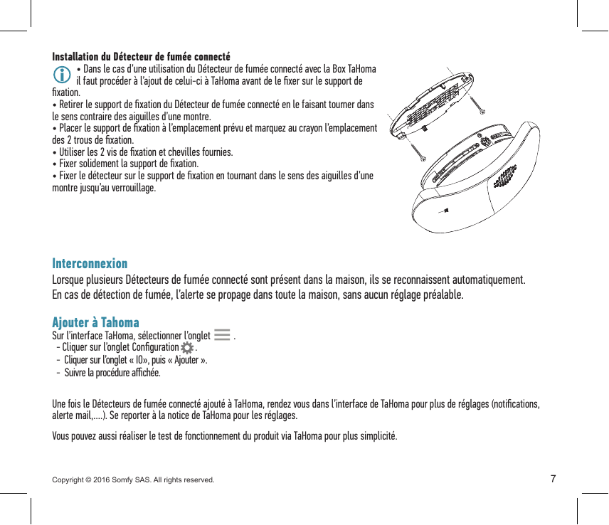 Schéma de fixation du détecteur sur son support et vissage