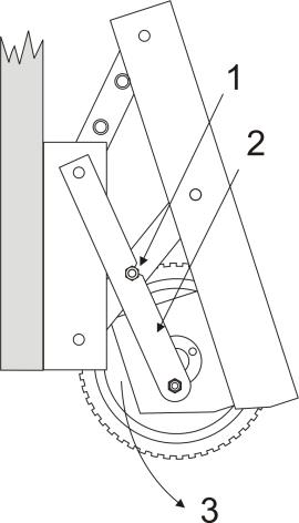 Détail du levier de blocage, contre-écrou et roue de l'automatisme ROLLER