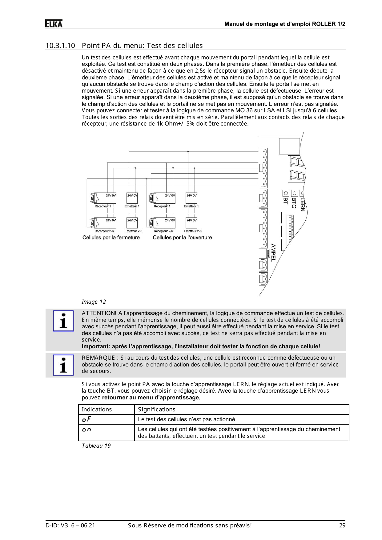 Schéma de raccordement en série des cellules (fermeture et ouverture) à la logique MO 36