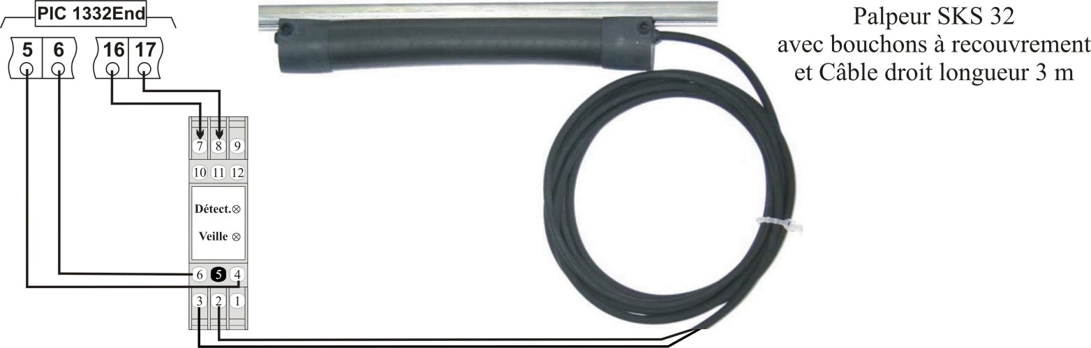 Raccordement d'un palpeur SKS 32 via module PIC01EN aux bornes 5, 6, 16 et 17