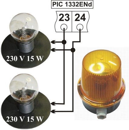 Raccordement de feux LUNA 230V 15W à la sortie éclairage de zone bornes 23 et 24