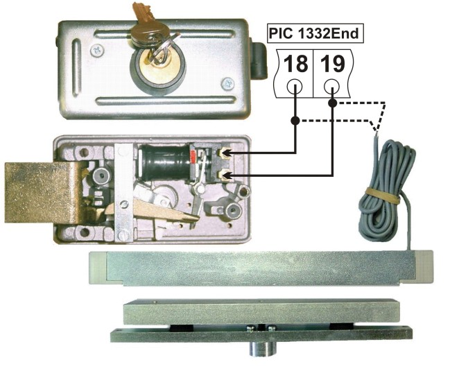 Raccordement d'une serrure électrique à pêne éjectable aux bornes 18 et 19