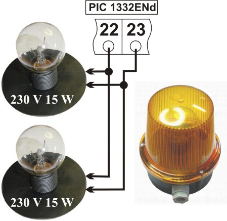 Raccordement de feux orange LUNA 230V 15W à la sortie clignotant bornes 22 et 23