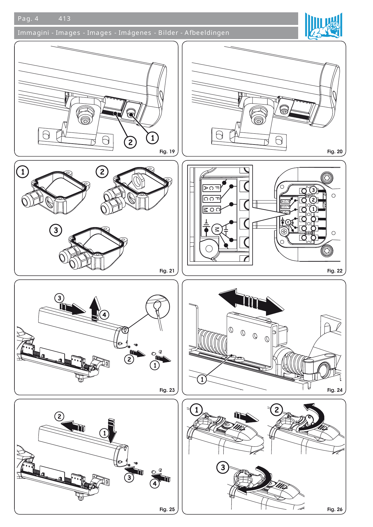 Fig. 19 — Vis de fixation (réf. 1) et secteur denté (réf. 2) de l'arrêt en fermeture