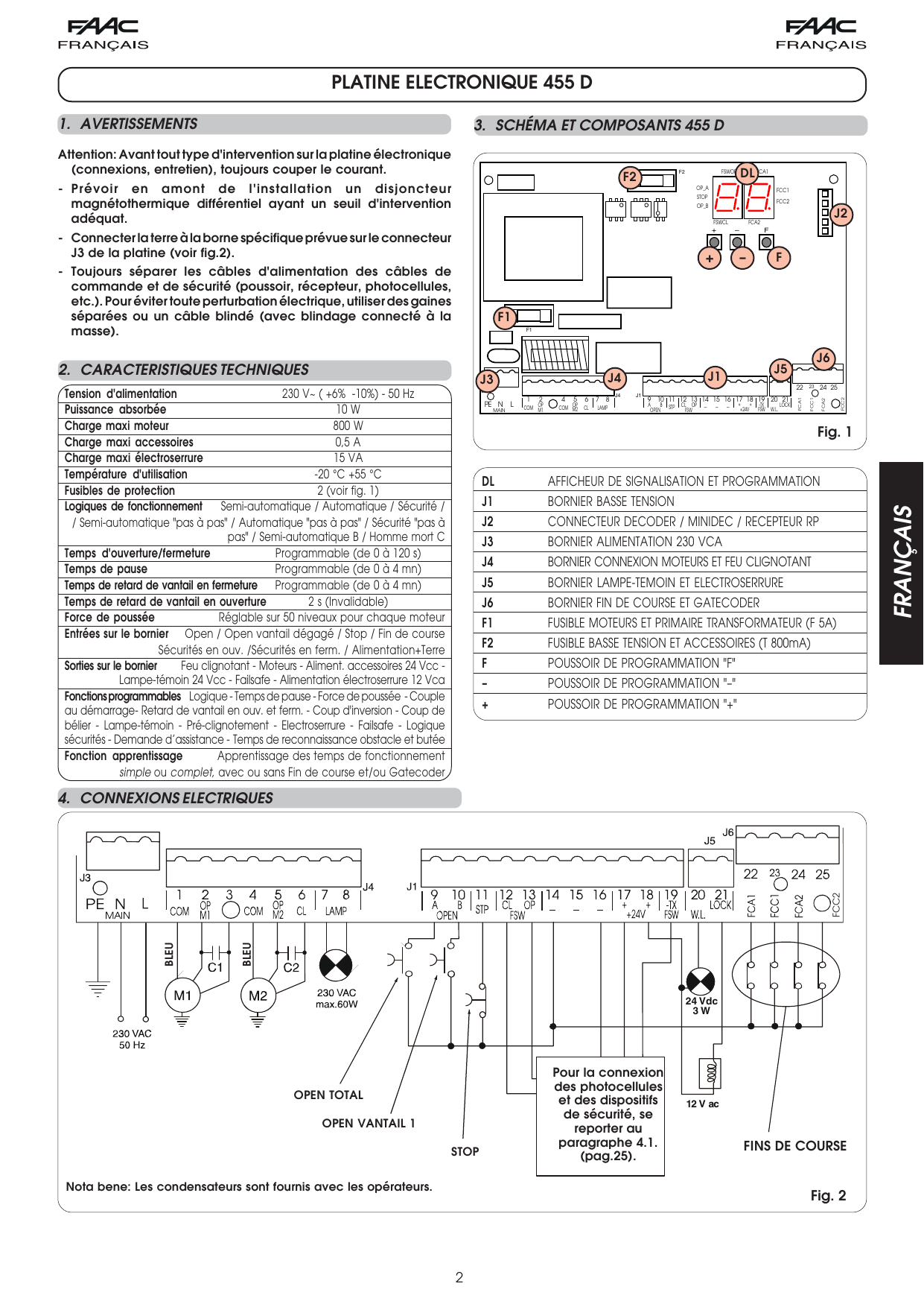 Fig. 1 — Implantation et composants de la platine 455 D