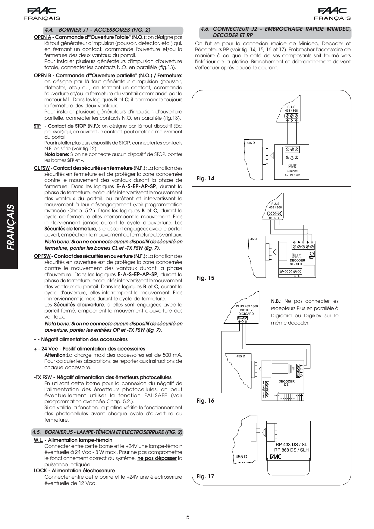 Fig. 14 — Connexion Minidec SL / DS / SLH + Plus 433/868