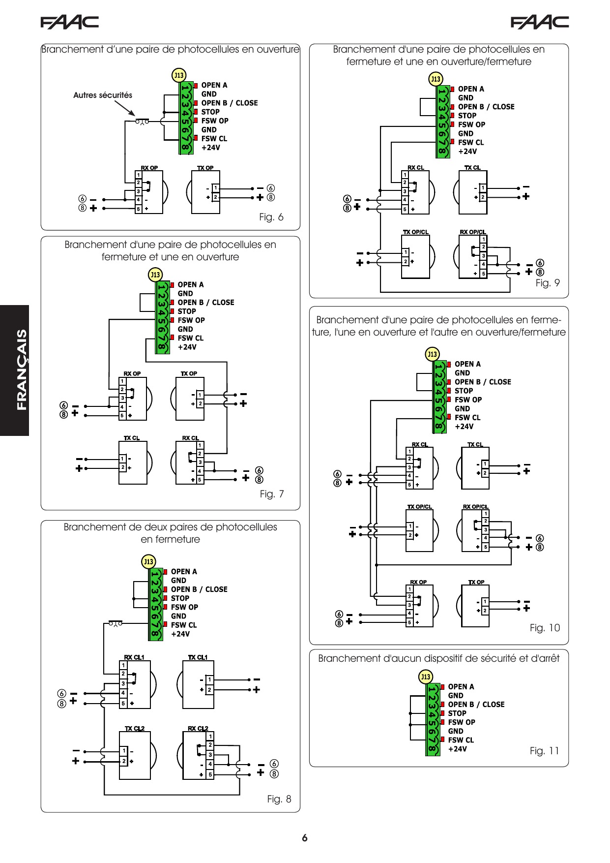 Fig. 6 – Branchement d'une paire de photocellules en ouverture