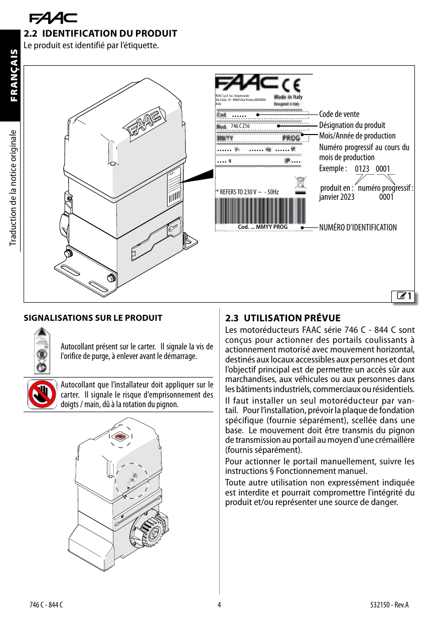 Étiquette d'identification du produit