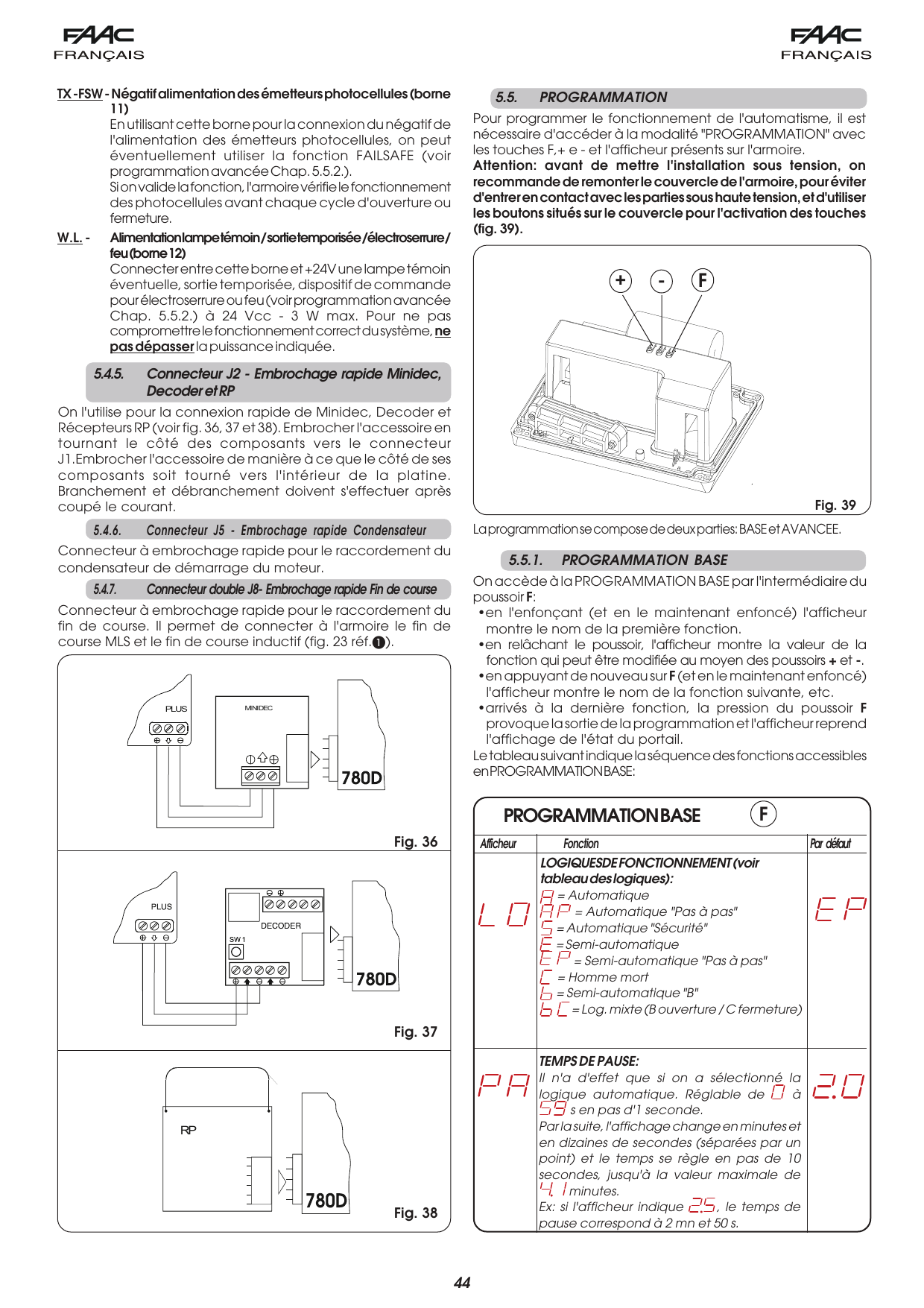 Embrochage rapide des accessoires Minidec (Fig. 36), Decoder (Fig. 37), RP (Fig. 38) sur la platine 780D