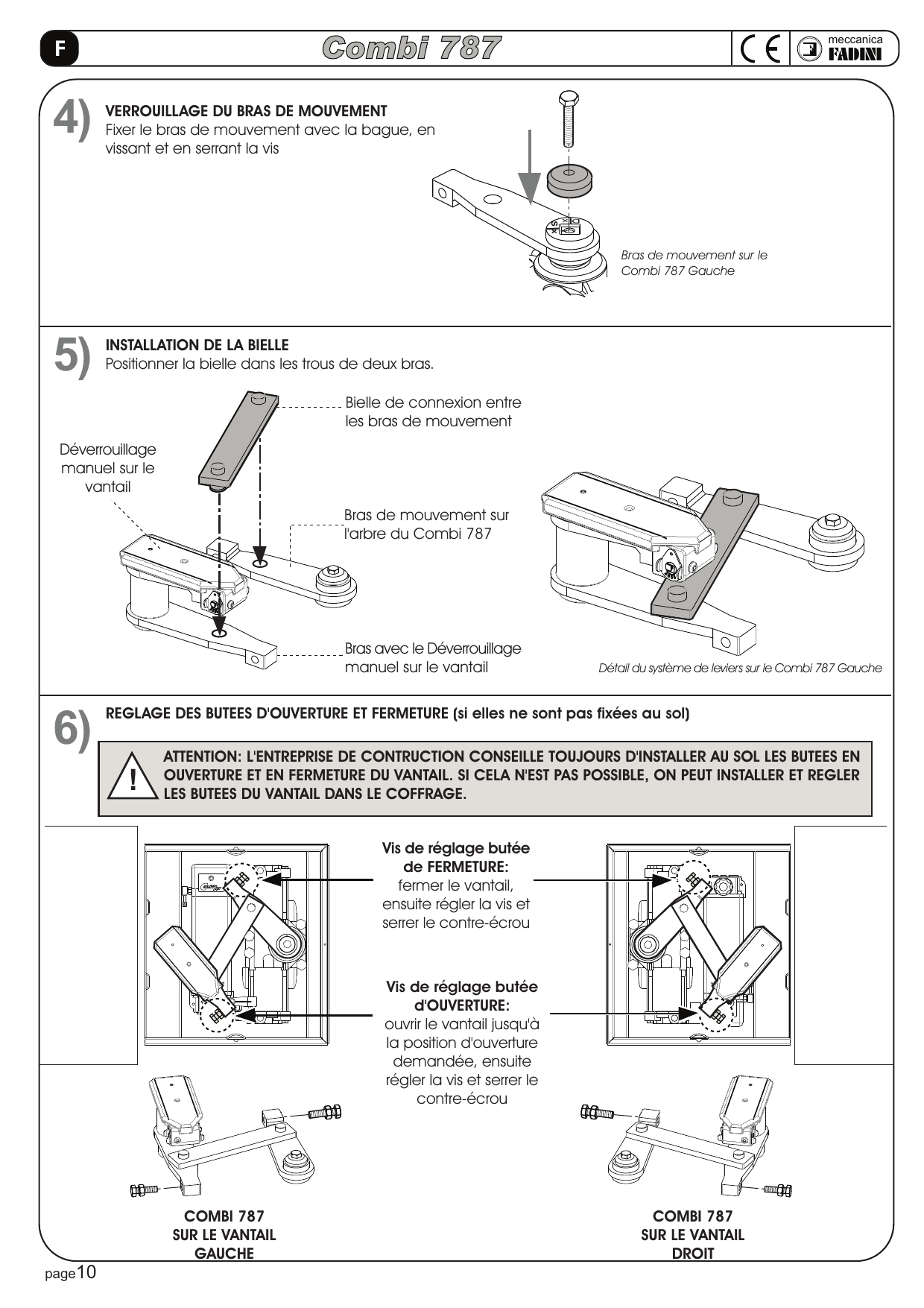 Verrouillage du bras de mouvement avec la bague et la vis sur le Combi 787 Gauche