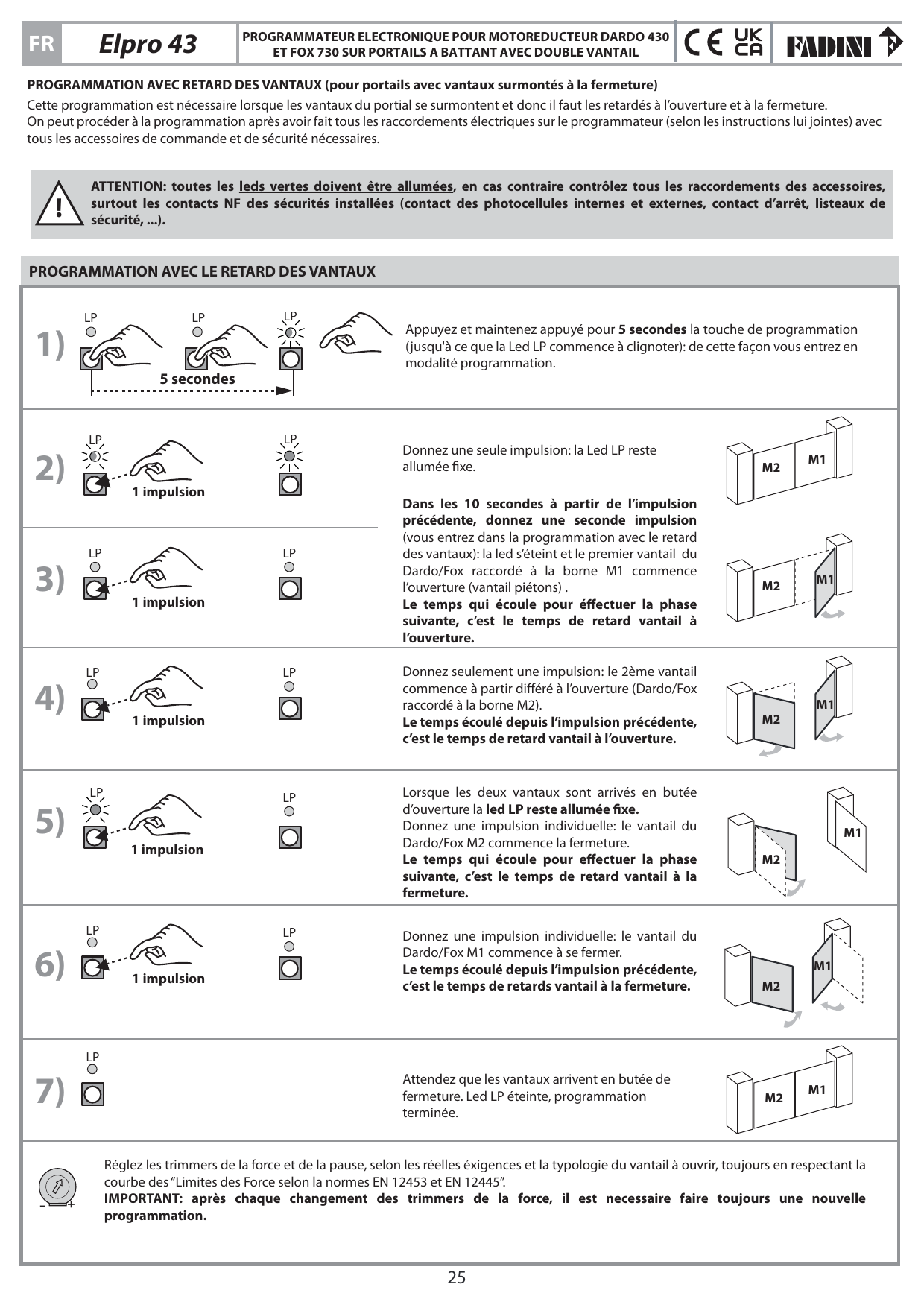 Séquence de programmation avec retard des vantaux (moteurs M1 et M2)