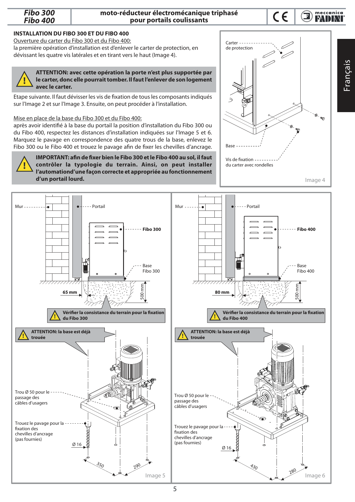 Image 4 — Ouverture du carter : Carter de protection, Vis de fixation du carter avec rondelles, Base.